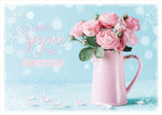 Postkarte Gottes Segen zum Geburtstag - Rosen in rosa Kanne